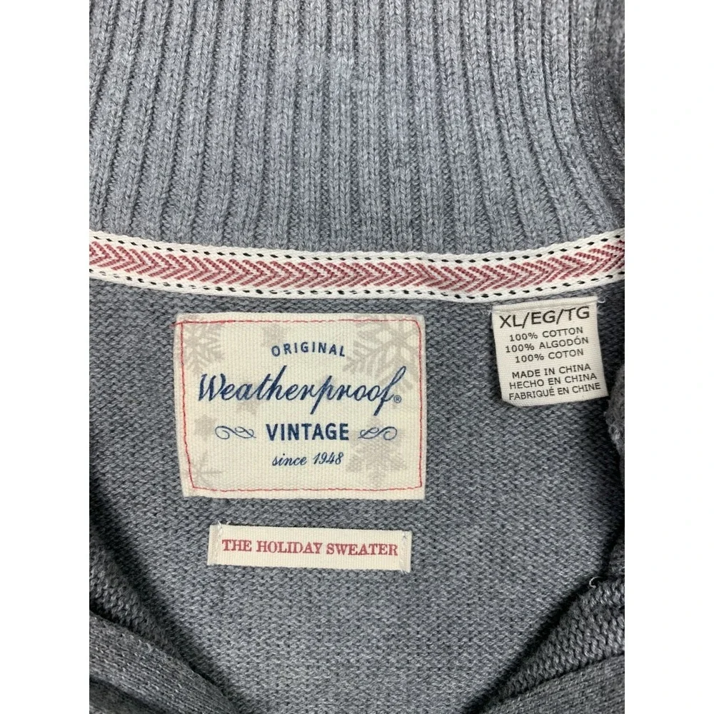 Weatherproof Vintage Sweater‎ Mens XL Gray 1/4 Zip Cotton Nordic Pattern